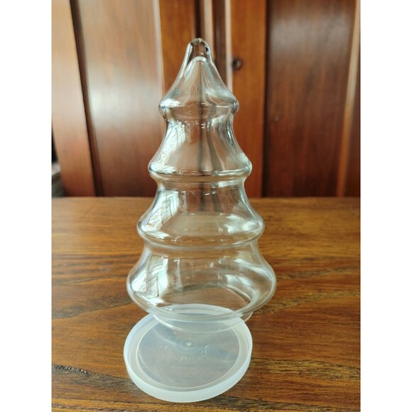 Glass Christmas Tree candy jar Fill With Small Ornaments Tinsel etc Plastic Lid - Picture 3 of 5
